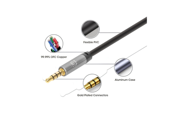 Manhattan 3.5mm Stereo Audio Aux Cable | 5m (16 ft) Male-to-Male 3